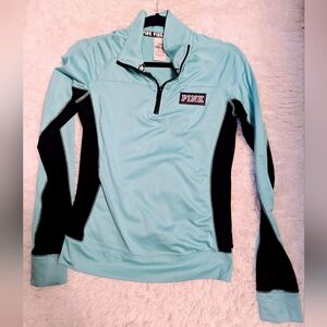 PINK Victoria's Secret Women's Aqua and Black Quarter-Zip Sweatshirt XS
